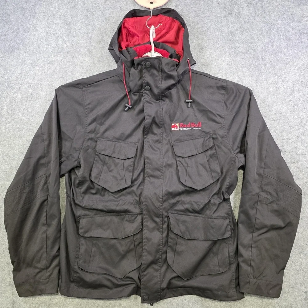 Red Bull Jacket Mens Medium Black Hooded Parka Softshell GIVES YOU WINGS Utility